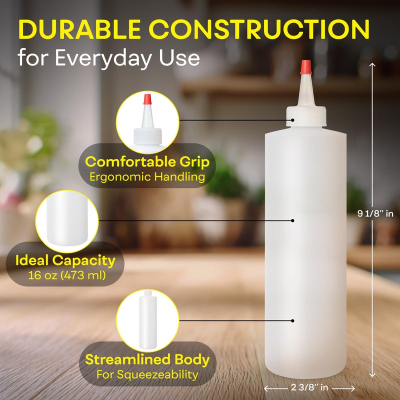 BRIGHTFROM Empty Squeeze Bottles 16 OZ, 2 PACK Squirt Containers with Red Top, BPA Free for Condiments, Syrup, Ketchup, Sauces, Dressing, Oil, Honey | Arts and Crafts - Leak Proof - Kitchen - Image 3